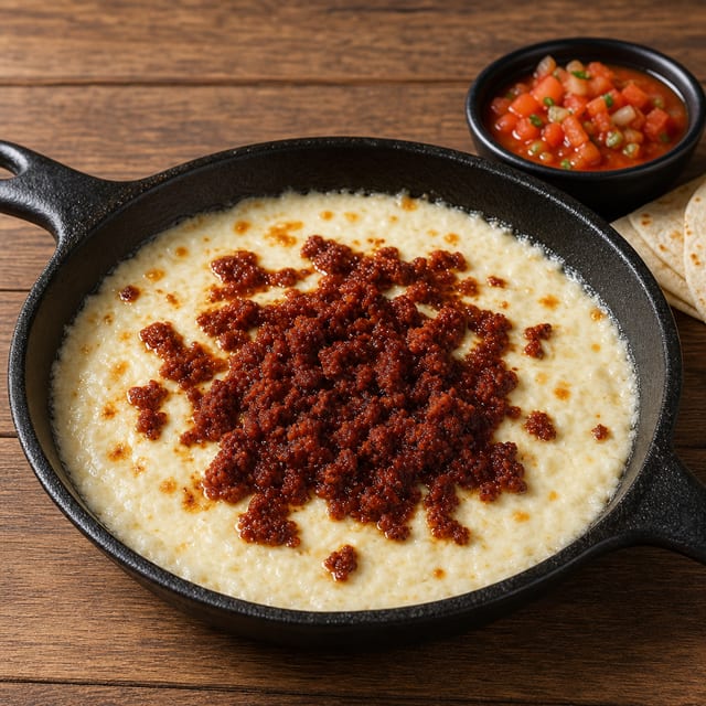 Lunch Queso Derretido con Chorizo.